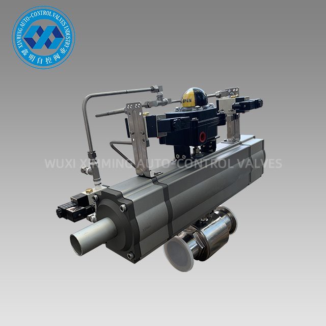 Sanitary Three way clamp ball valve with Pneumatic Actuator (5)