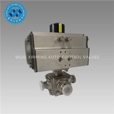 Pneumatic Actuator Tri-clamp Three Way Ball Valve